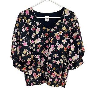 CAbi 3695 Charm Blouse Floral Print Short Sleeve Blouse Size XS